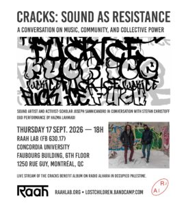 The image features a black and white graphic  condemning ICE and an image of Stefan Christoff and Joseph Sannicandro standing in front of a graffiti'd wall. 
