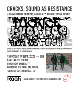 The image features a black and white graphic condemning ICE and an image of Stefan Christoff and Joseph Sannicandro standing in front of a graffiti'd wall.